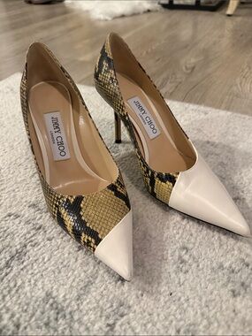 Jimmy Choo Love 85 Pumps Snakeskin and White